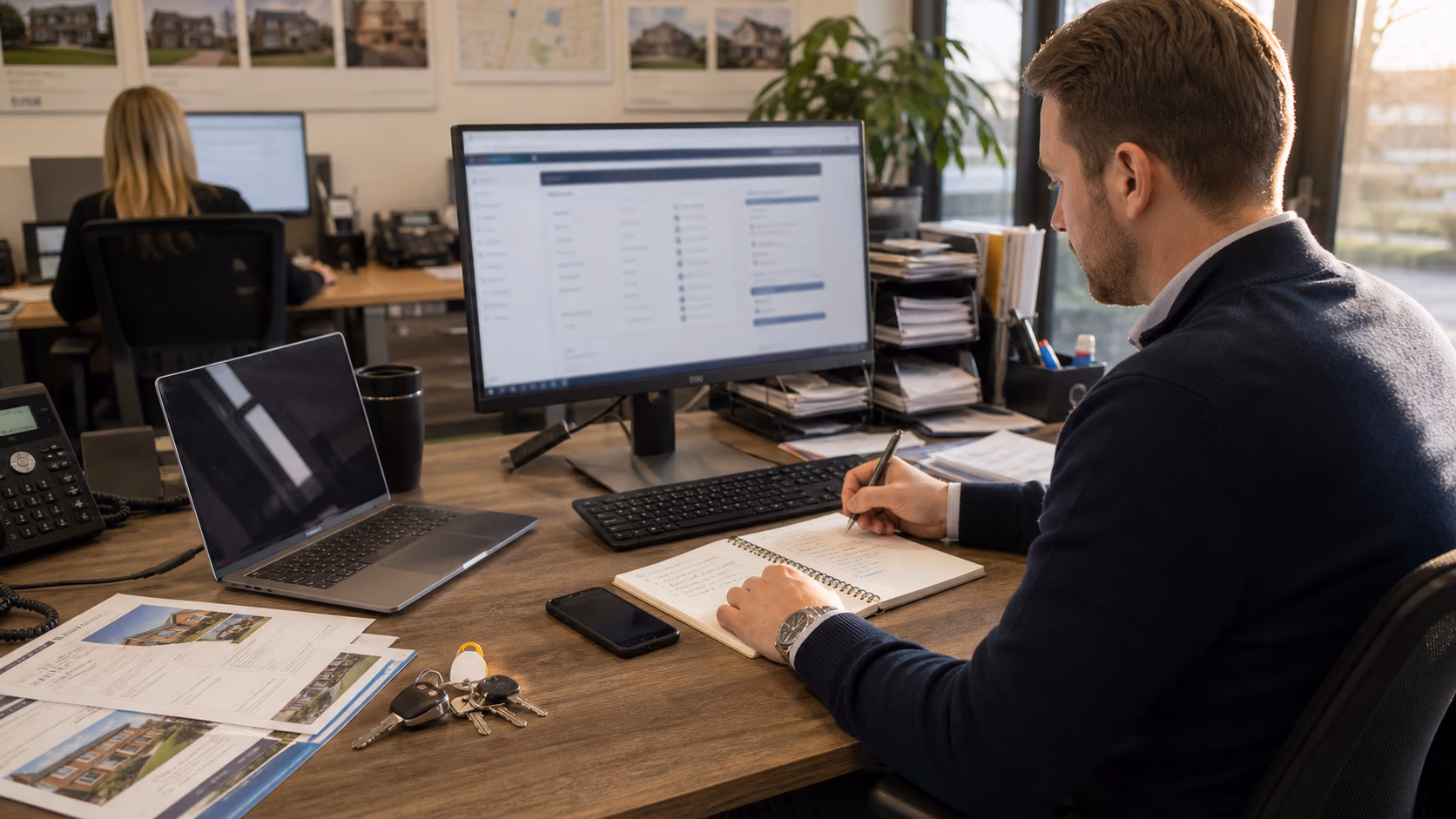 A covering agent adding concise viewing feedback and next-action notes to a shared client record after returning to the office